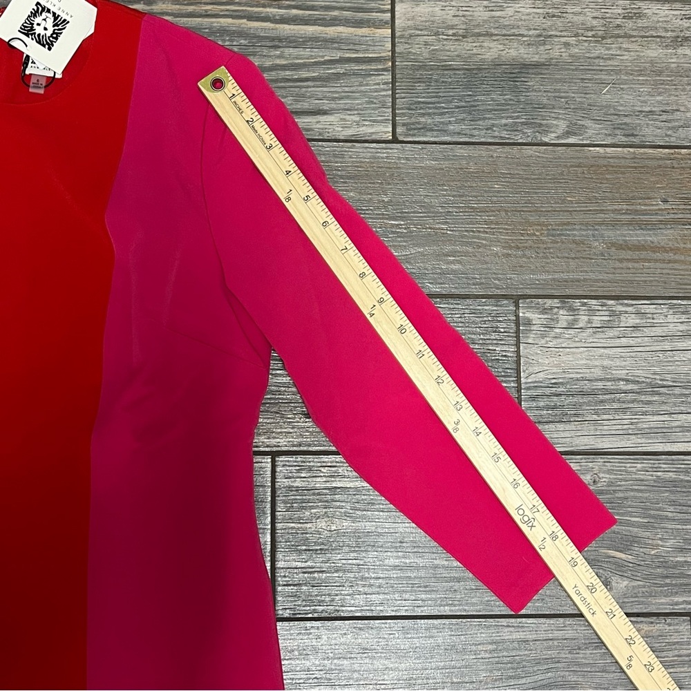 NWT Anne Klein Colorblock Red Pink Sheath Dress Size 6 Midi 3/4 Sleeve - Picture 5 of 12